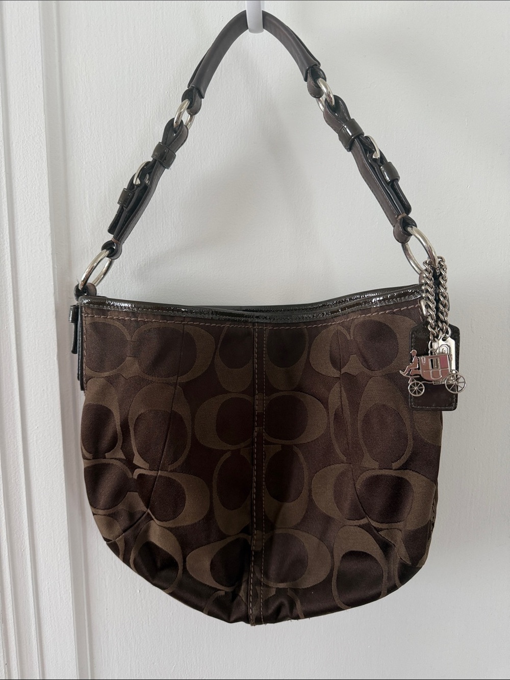 Coach Dark Brown Signature Hobo Bag with Charm